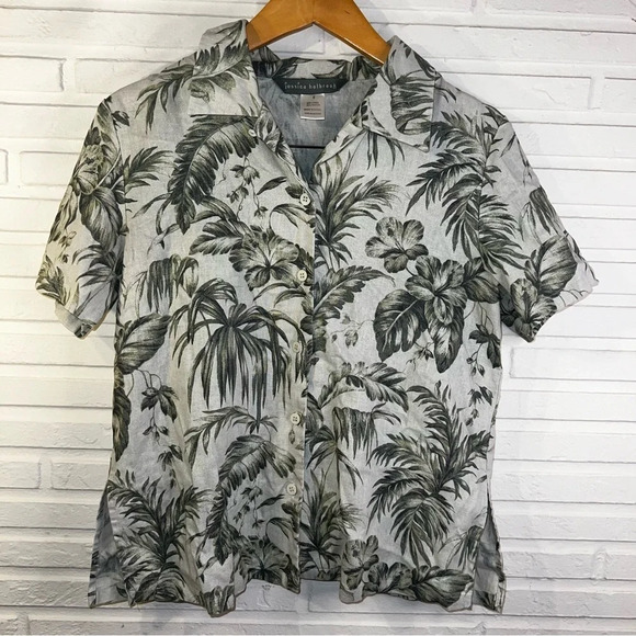 Jessica Holbrook Green Tropical Linen Vacation Top, Women’s Size Small - Picture 1 of 8